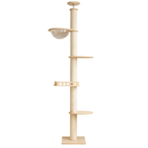 Adjustable Ceiling-to-Floor Solid Oak Cat Tree (240–280 cm)