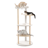 EcoPawPaw 124.5cm Japanese Minimalist Wooden Cat Tree – Modern Japandi Cat Tower with Scratching Post, Washable Pads & Perches