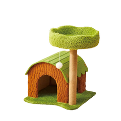 EcoPawPaw Forest Cottage Cat Tree Collection | Woodland Cat Tower with Cozy House, Scratching Posts & Lounge Bed