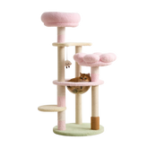 EcoPawPaw 128cm Pink Flower Cat Tree with Transparent Hammock & Sisal Scratching Posts