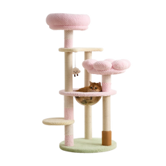 EcoPawPaw 128cm Pink Flower Cat Tree with Transparent Hammock & Sisal Scratching Posts