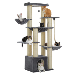 Ecopawpaw XXL Cat Tree for Large Cats 170CM – Heavy Duty Cat Tower with Extra Thick Sisal Posts, Hammocks, Condo & Large Platforms for Maine Coons