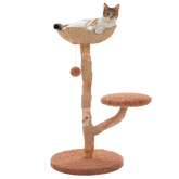 EcoPawPaw 95cm Natural Wooden Cat Tree with Handwoven Wicker Bed – Space-Saving Cat Tower for Small & Medium Cats