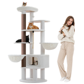 EcoPawPaw 188cm Luxury XXL Cat Tree for Large Cats – Heavy-Duty Multi-Level Cat Tower with 2 Hammocks, Large Condo & 8.9cm Thick Scratching Post