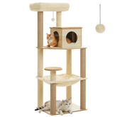 Wooden Cat Tree with Condo & Hammock