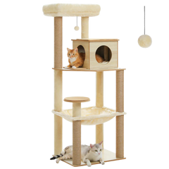 Wooden Cat Tree with Condo & Hammock