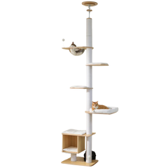 EcoPawPaw Adjustable Floor-to-Ceiling Cat Tree | 225–284cm Cat Tower with Condo & Acrylic Bowl