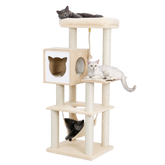 EcoPawPaw 132cm Modern Wooden Cat Tree with Cozy Condo, Hammock & Large Top Perch