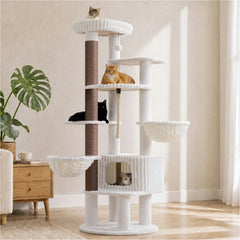 EcoPawPaw 188cm Luxury XXL Cat Tree for Large Cats – Heavy-Duty Multi-Level Cat Tower with 2 Hammocks, Large Condo & 8.9cm Thick Scratching Post