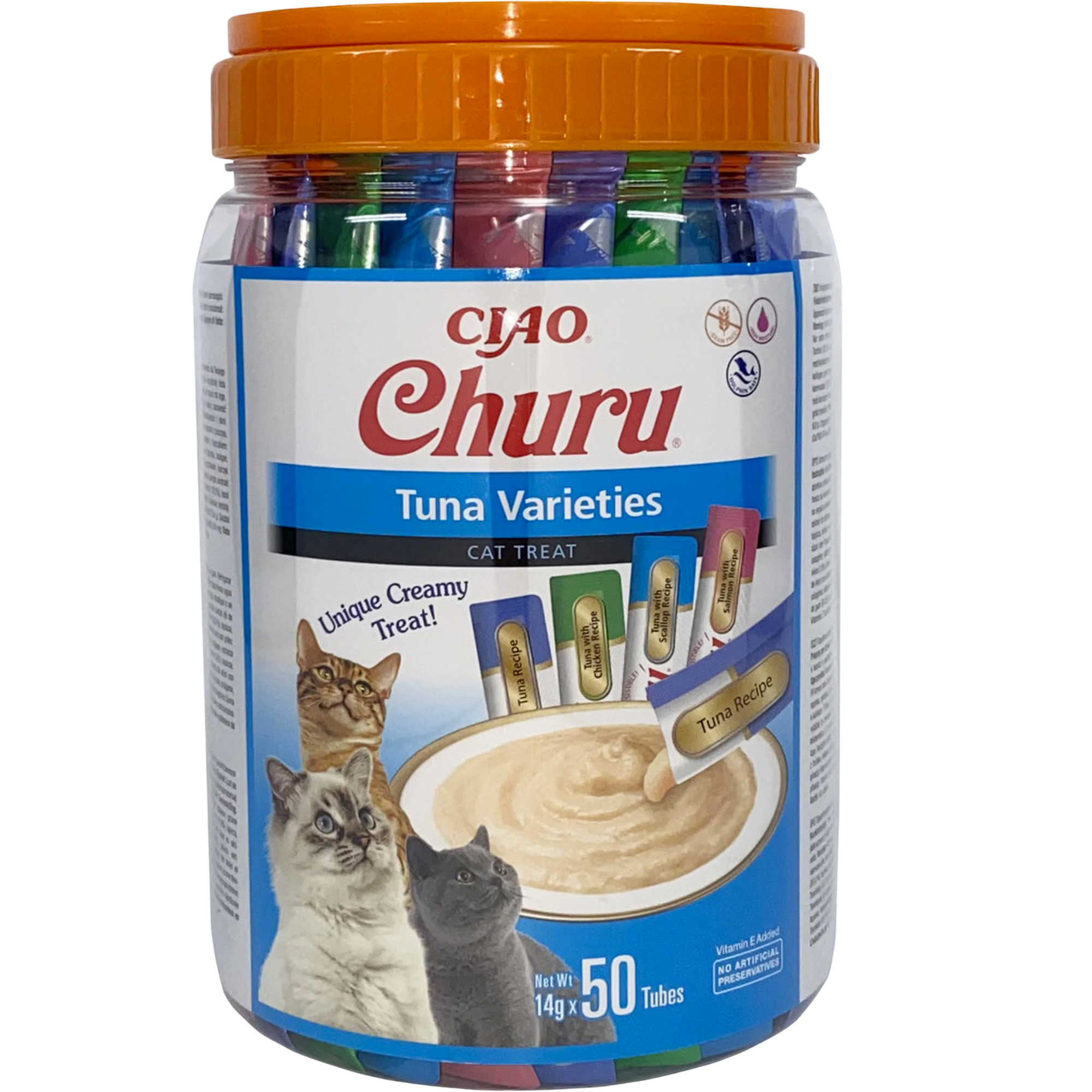 CIAO Churu Cat Treats Variety Pack – Creamy Lickable Cat Snacks | Grain-Free High Moisture Cat Tubes | Tuna, Chicken & Seafood Flavors
