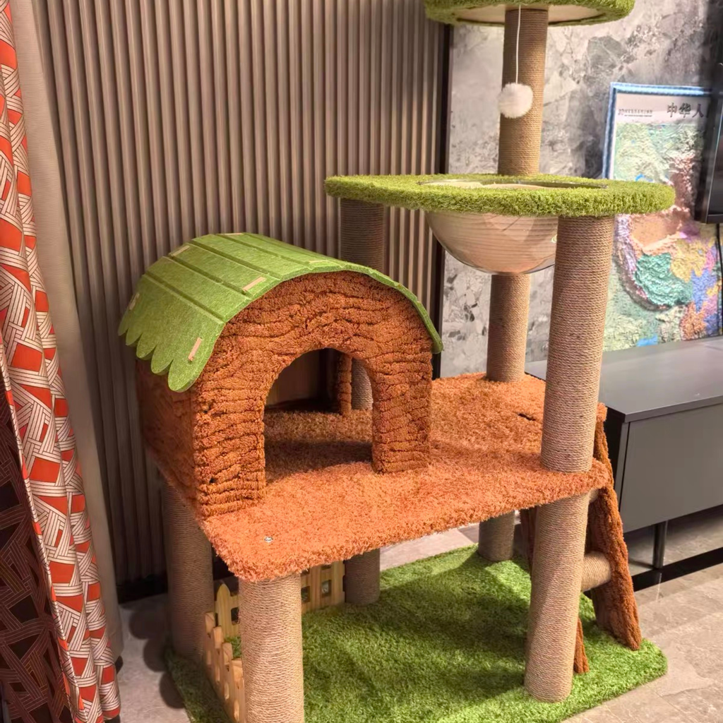 EcoPawPaw Forest Cottage Cat Tree Collection | Woodland Cat Tower with Cozy House, Scratching Posts & Lounge Bed