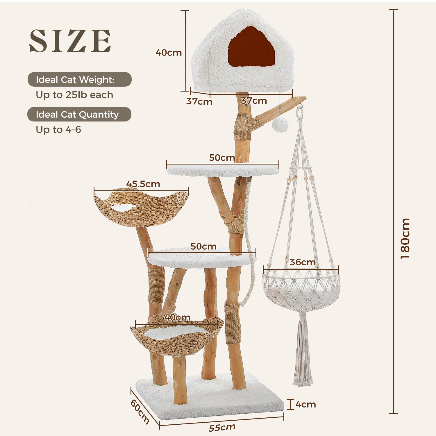 EcoPawPaw Luxury Natural Wood Cat Tree 180cm | Multi-Cat Tower