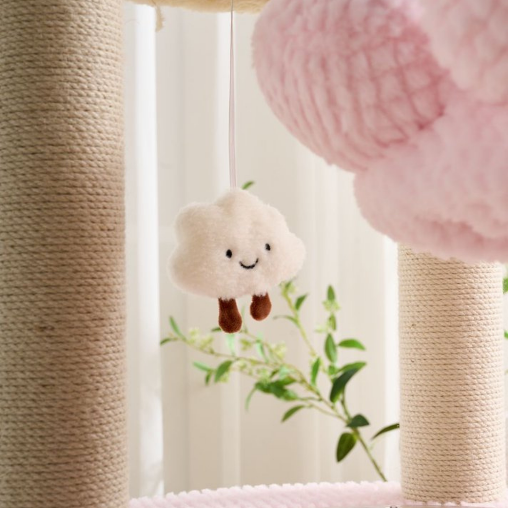 EcoPawPaw 128cm Pink Flower Cat Tree with Transparent Hammock & Sisal Scratching Posts
