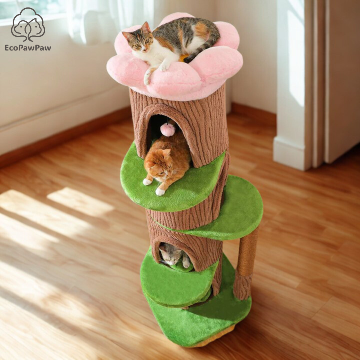EcoPawPaw Forest Cat Tree Tower with Flower Perch