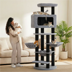 EcoPawPaw Luxury XXL Cat Tree for Large Cats – Multi-Level Cat Tower with 3 Hammocks, Spacious Condo & Thick Scratching Posts