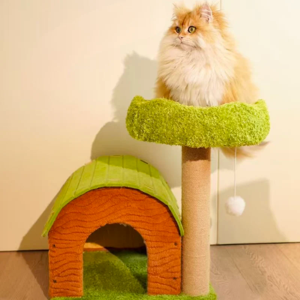 EcoPawPaw Forest Cottage Cat Tree Collection | Woodland Cat Tower with Cozy House, Scratching Posts & Lounge Bed