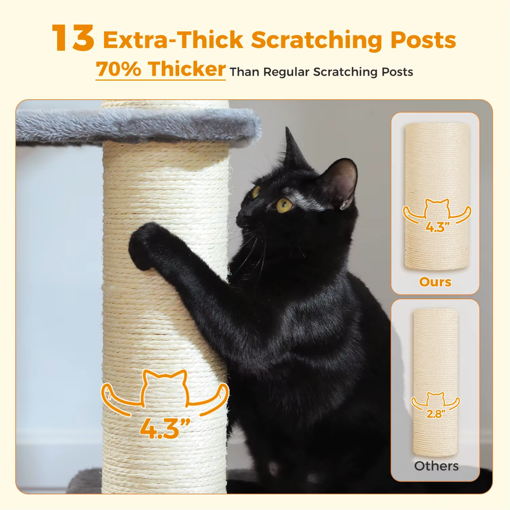 Ecopawpaw XXL Cat Tree for Large Cats 170CM – Heavy Duty Cat Tower with Extra Thick Sisal Posts, Hammocks, Condo & Large Platforms for Maine Coons