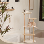 EcoPawPaw 124.5cm Japanese Minimalist Wooden Cat Tree – Modern Japandi Cat Tower with Scratching Post, Washable Pads & Perches