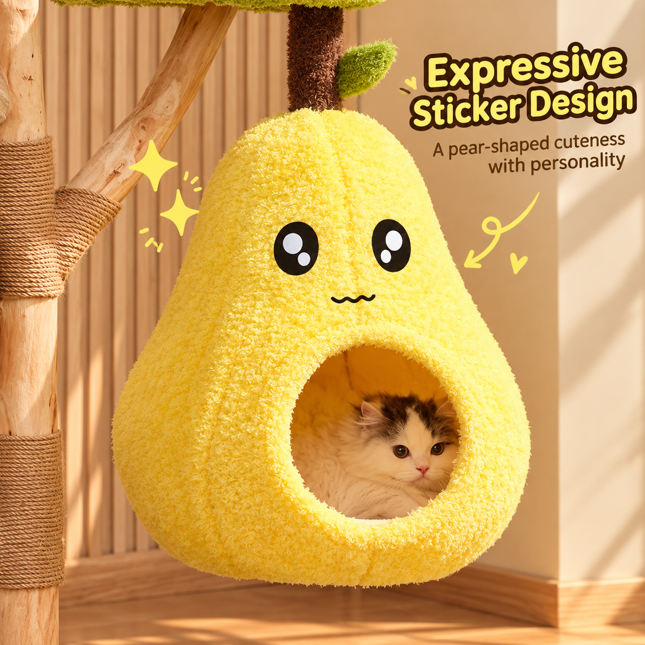 EcoPawPaw Natural Wood Cat Tree – A Little Fruit Paradise for Your Cat!
