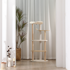EcoPawPaw 124.5cm Japanese Minimalist Wooden Cat Tree – Modern Japandi Cat Tower with Scratching Post, Washable Pads & Perches
