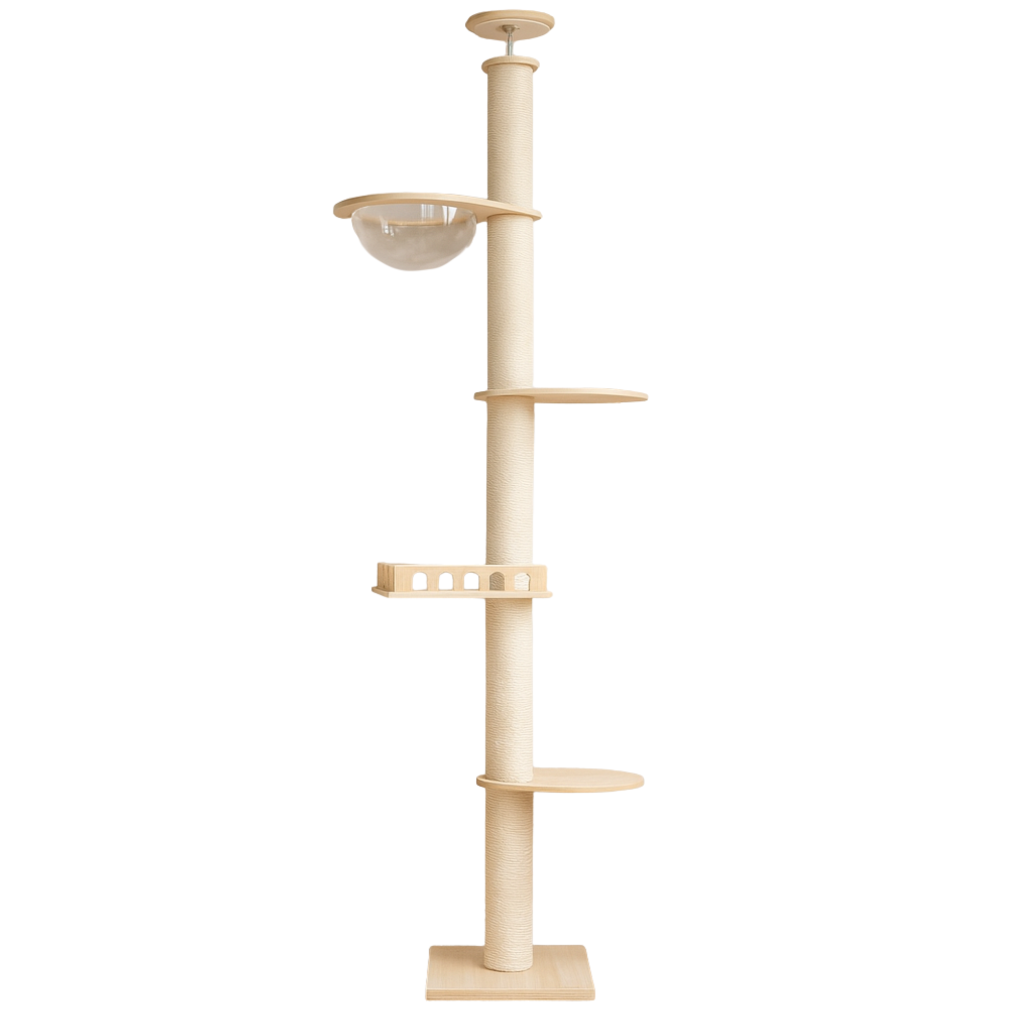 Adjustable Ceiling-to-Floor Solid Oak Cat Tree (240–280 cm)