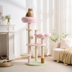 EcoPawPaw 128cm Pink Flower Cat Tree with Transparent Hammock & Sisal Scratching Posts