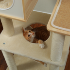 EcoPawPaw 132cm Modern Wooden Cat Tree with Cozy Condo, Hammock & Large Top Perch