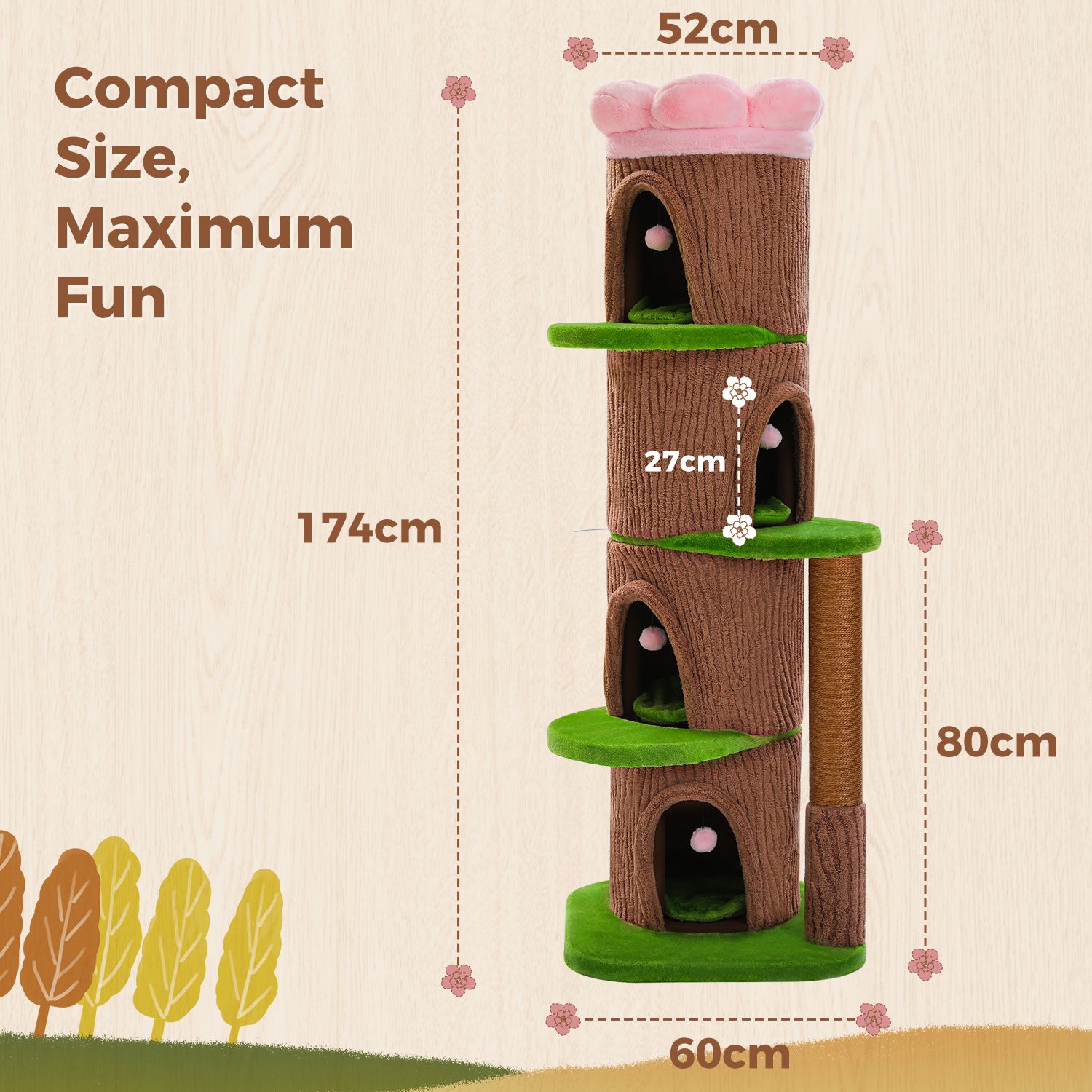 EcoPawPaw Forest Cat Tree Tower with Flower Perch