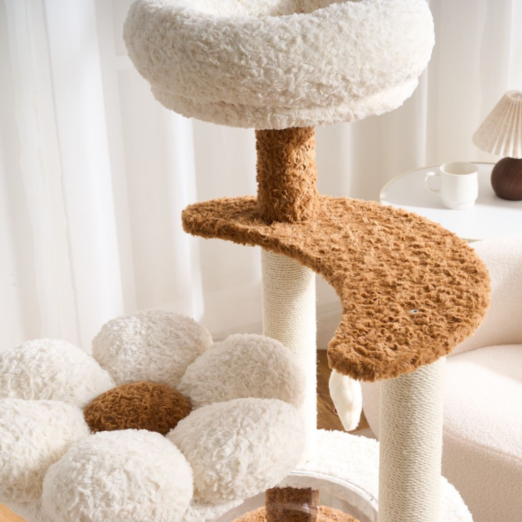 EcoPawPaw 128cm Flower Cat Tree with Transparent Hammock & Sisal Scratching Posts