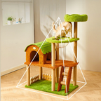 EcoPawPaw Forest Cottage Cat Tree Collection | Woodland Cat Tower with Cozy House, Scratching Posts & Lounge Bed