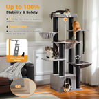 Ecopawpaw XXL Cat Tree for Large Cats 170CM – Heavy Duty Cat Tower with Extra Thick Sisal Posts, Hammocks, Condo & Large Platforms for Maine Coons