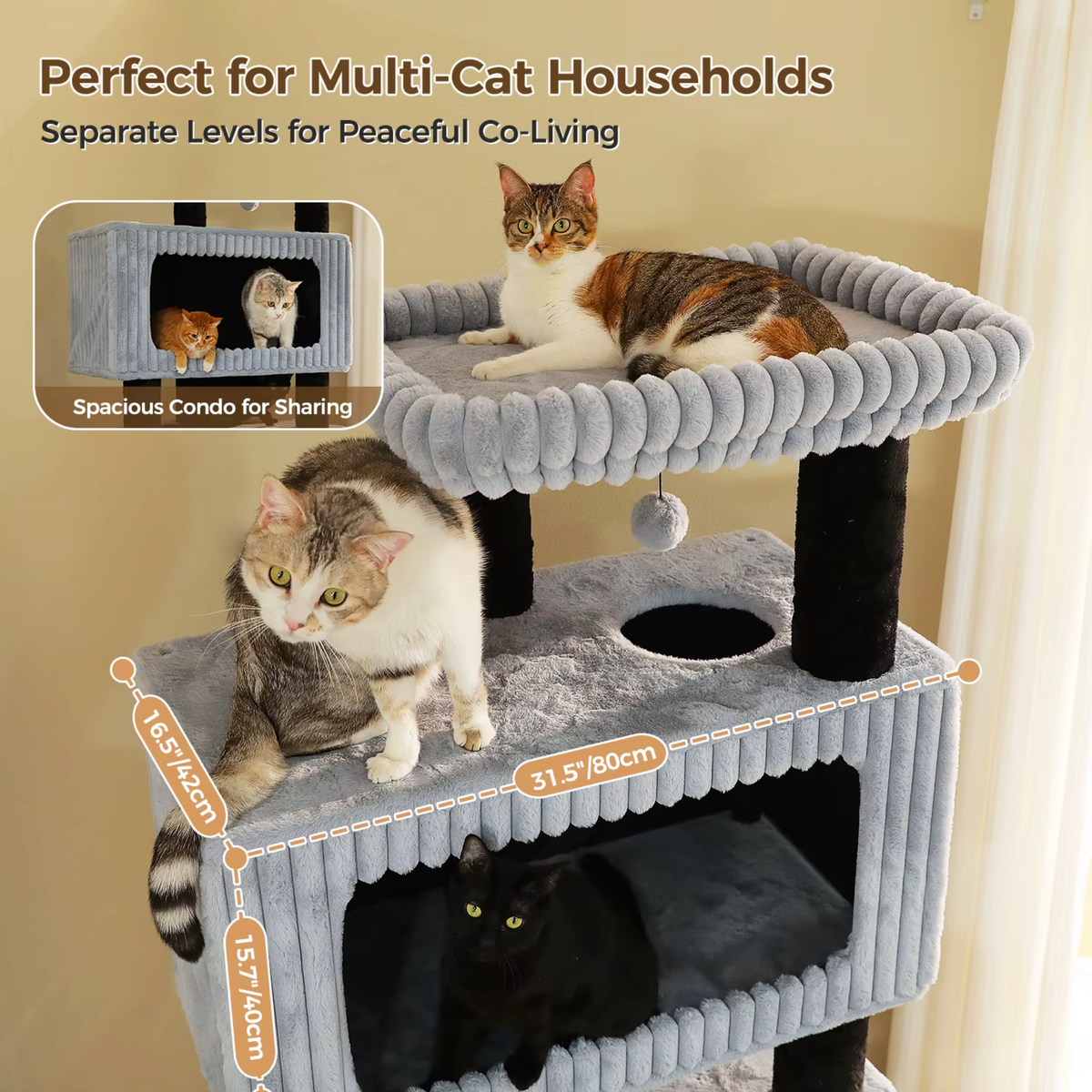 EcoPawPaw Luxury XXL Cat Tree for Large Cats – Multi-Level Cat Tower with 3 Hammocks, Spacious Condo & Thick Scratching Posts