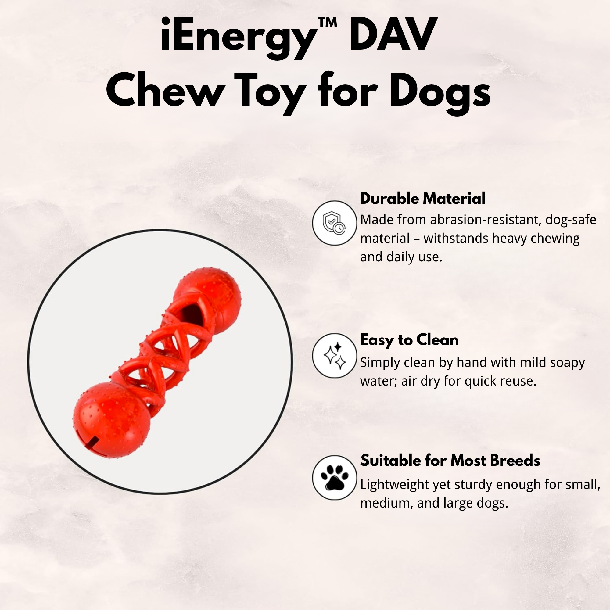 iEnergy™ DAV Durable Dog Chew Toy – Heavy Duty Rubber Treat Dispensing Chew for Aggressive Chewers | Tough Dog Toy for Small, Medium & Large Breeds