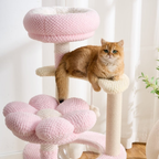 EcoPawPaw 128cm Pink Flower Cat Tree with Transparent Hammock & Sisal Scratching Posts