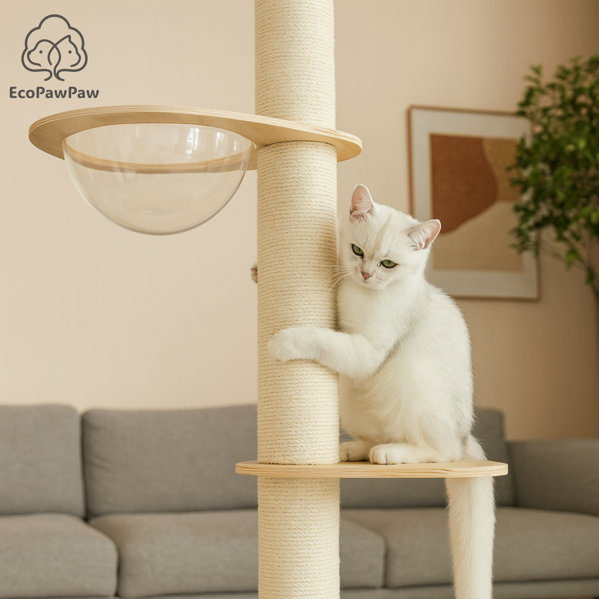 Adjustable Ceiling-to-Floor Solid Oak Cat Tree (240–280 cm)