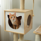 EcoPawPaw 132cm Modern Wooden Cat Tree with Cozy Condo, Hammock & Large Top Perch