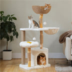 EcoPawPaw Natural Wood Cat Tree with Handwoven Rattan Basket, Hammock & Cat Condo | 123cm Luxury Cat Tower for Indoor Cats