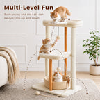 EcoPawPaw 88cm Premium Beech Wood Cat Tree – Large Top Bed, Removable Cat Basket & Sisal Scratching Post