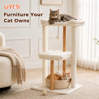 EcoPawPaw 88cm Premium Beech Wood Cat Tree – Large Top Bed, Removable Cat Basket & Sisal Scratching Post