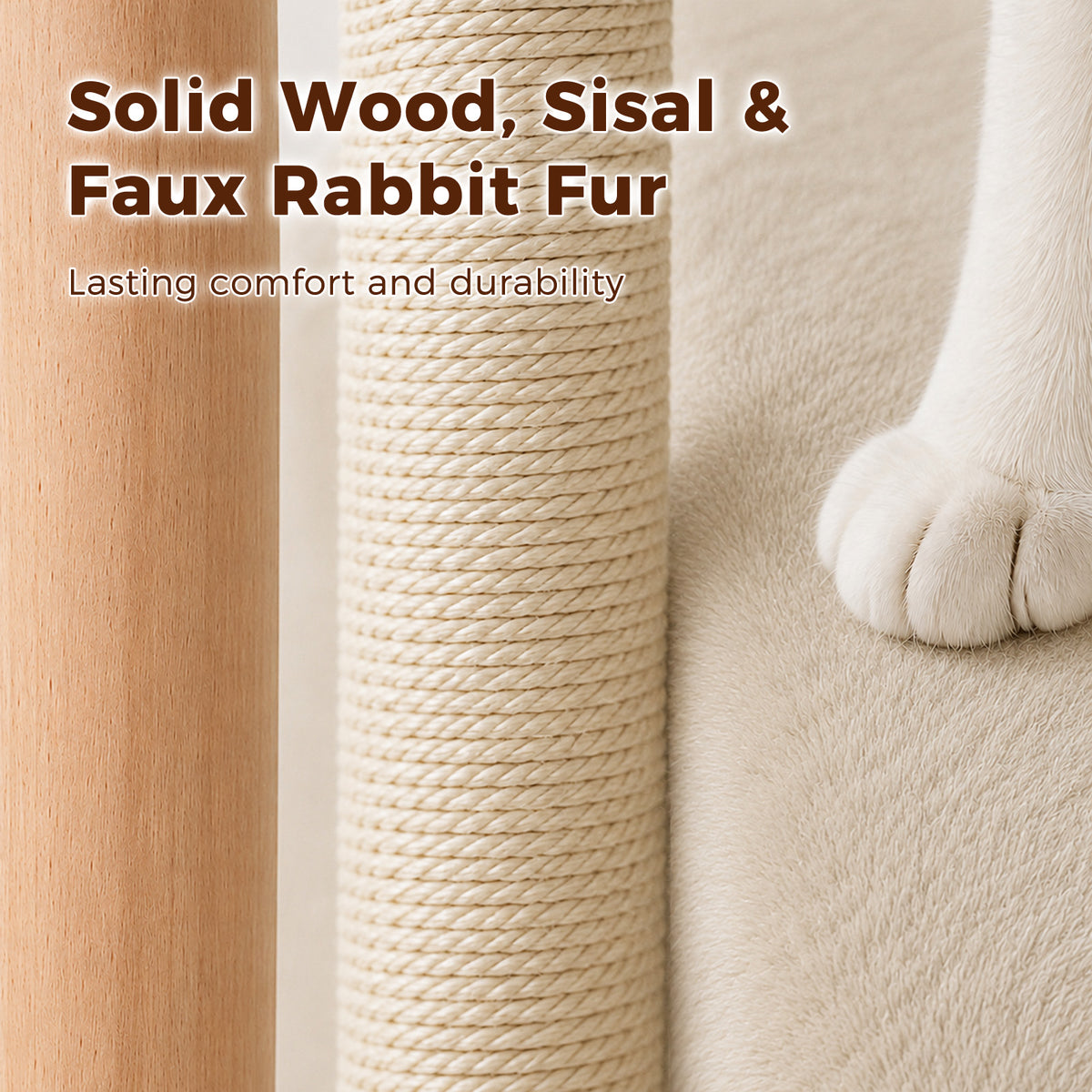 EcoPawPaw 88cm Premium Beech Wood Cat Tree – Large Top Bed, Removable Cat Basket & Sisal Scratching Post