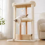 EcoPawPaw 88cm Premium Beech Wood Cat Tree – Large Top Bed, Removable Cat Basket & Sisal Scratching Post