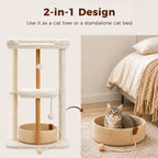 EcoPawPaw 88cm Premium Beech Wood Cat Tree – Large Top Bed, Removable Cat Basket & Sisal Scratching Post