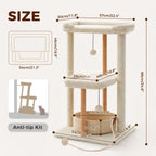 EcoPawPaw 88cm Premium Beech Wood Cat Tree – Large Top Bed, Removable Cat Basket & Sisal Scratching Post