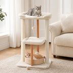EcoPawPaw 88cm Premium Beech Wood Cat Tree – Large Top Bed, Removable Cat Basket & Sisal Scratching Post