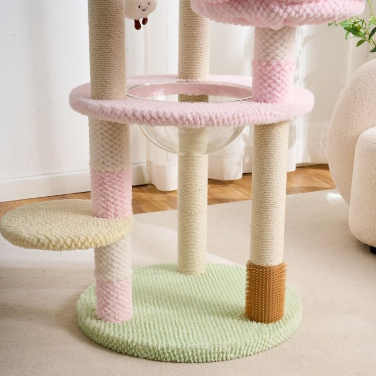 EcoPawPaw 128cm Pink Flower Cat Tree with Transparent Hammock & Sisal Scratching Posts