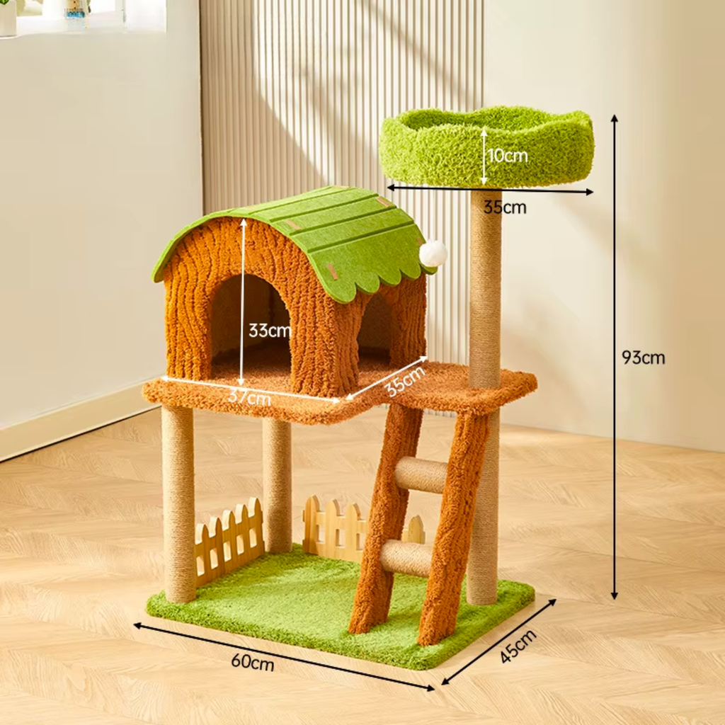EcoPawPaw Forest Cottage Cat Tree Collection | Woodland Cat Tower with Cozy House, Scratching Posts & Lounge Bed