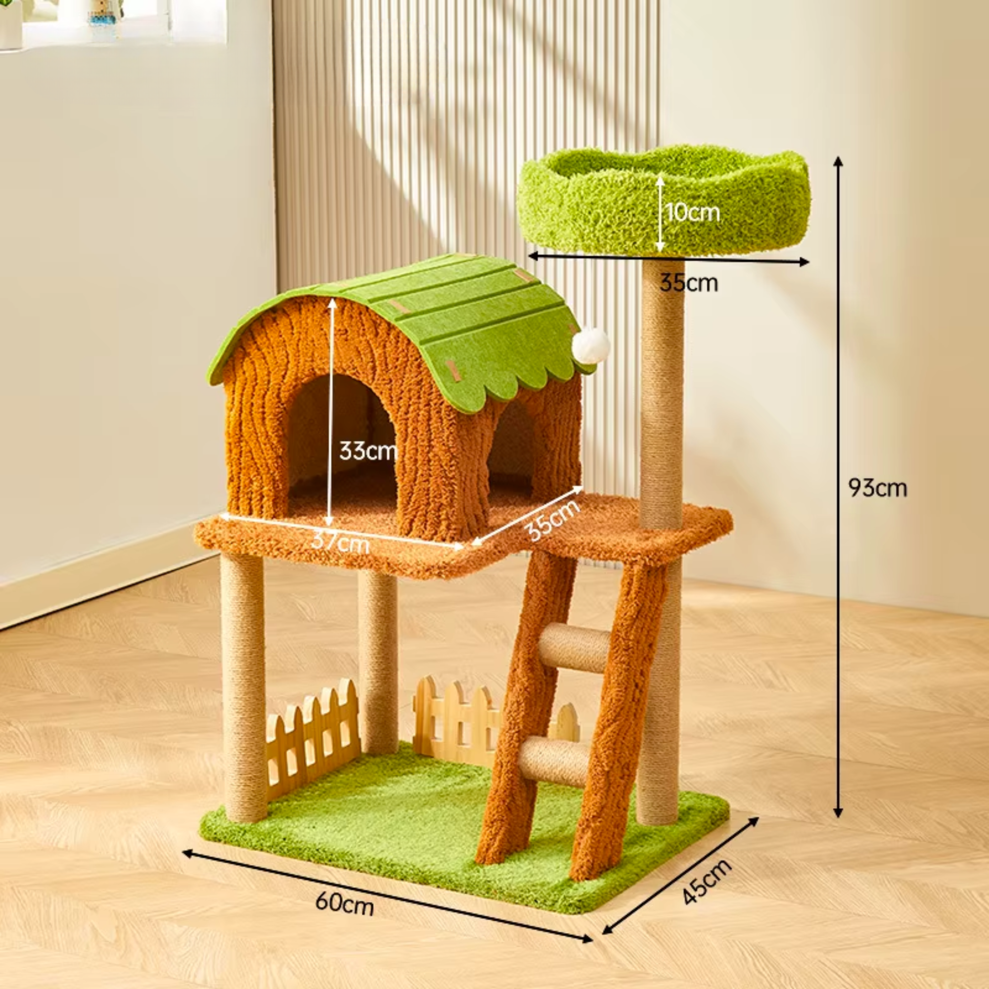EcoPawPaw Forest Cottage Cat Tree Collection | Woodland Cat Tower with Cozy House, Scratching Posts & Lounge Bed