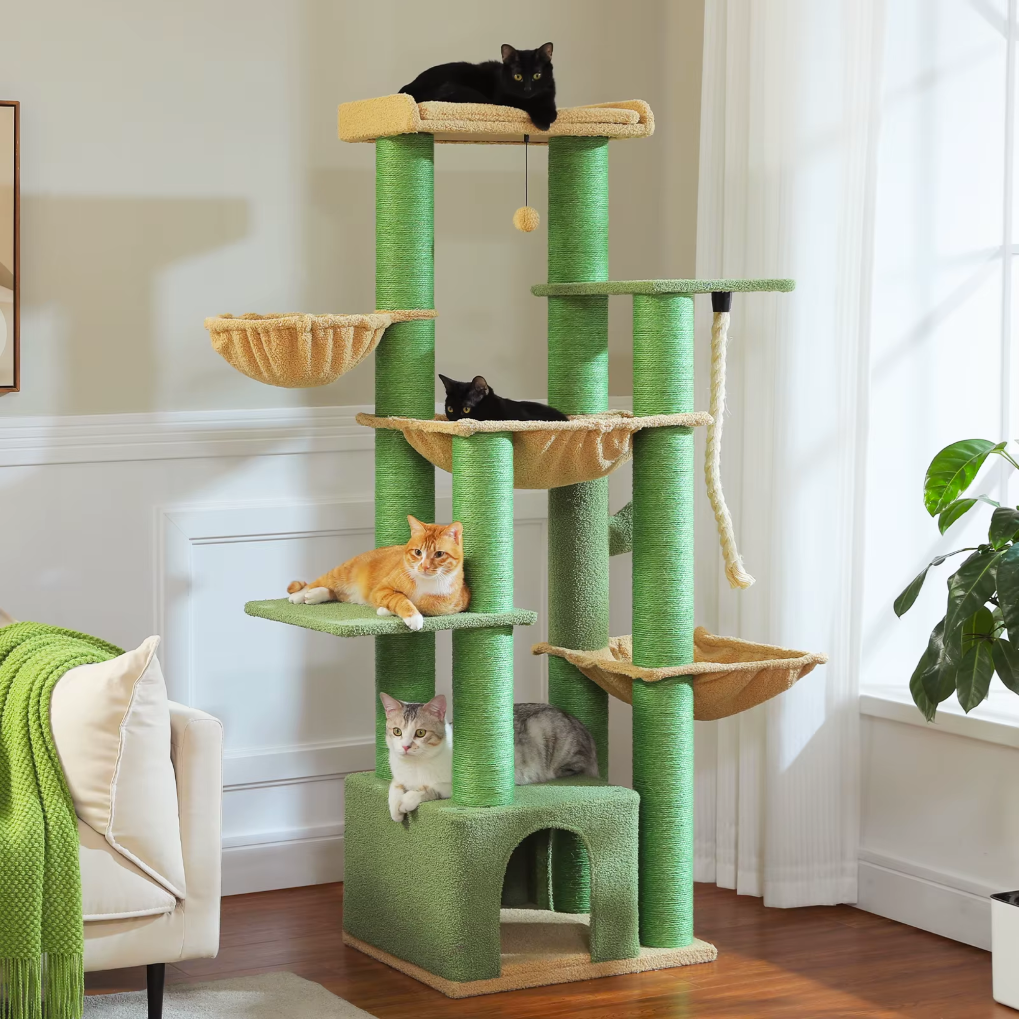 Ecopawpaw XXL Cat Tree for Large Cats 170CM – Heavy Duty Cat Tower with Extra Thick Sisal Posts, Hammocks, Condo & Large Platforms for Maine Coons
