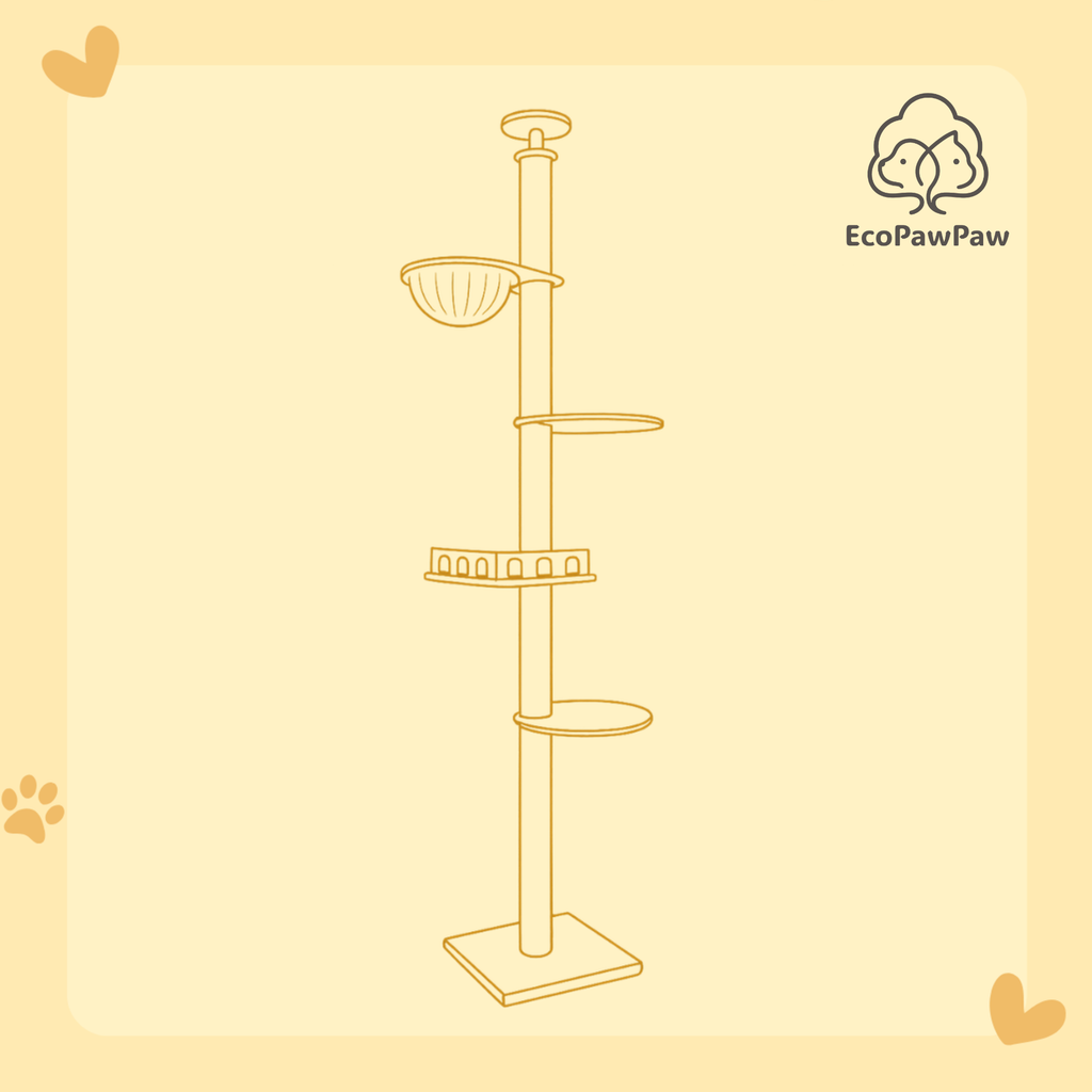 Adjustable Ceiling-to-Floor Solid Oak Cat Tree (240–280 cm)