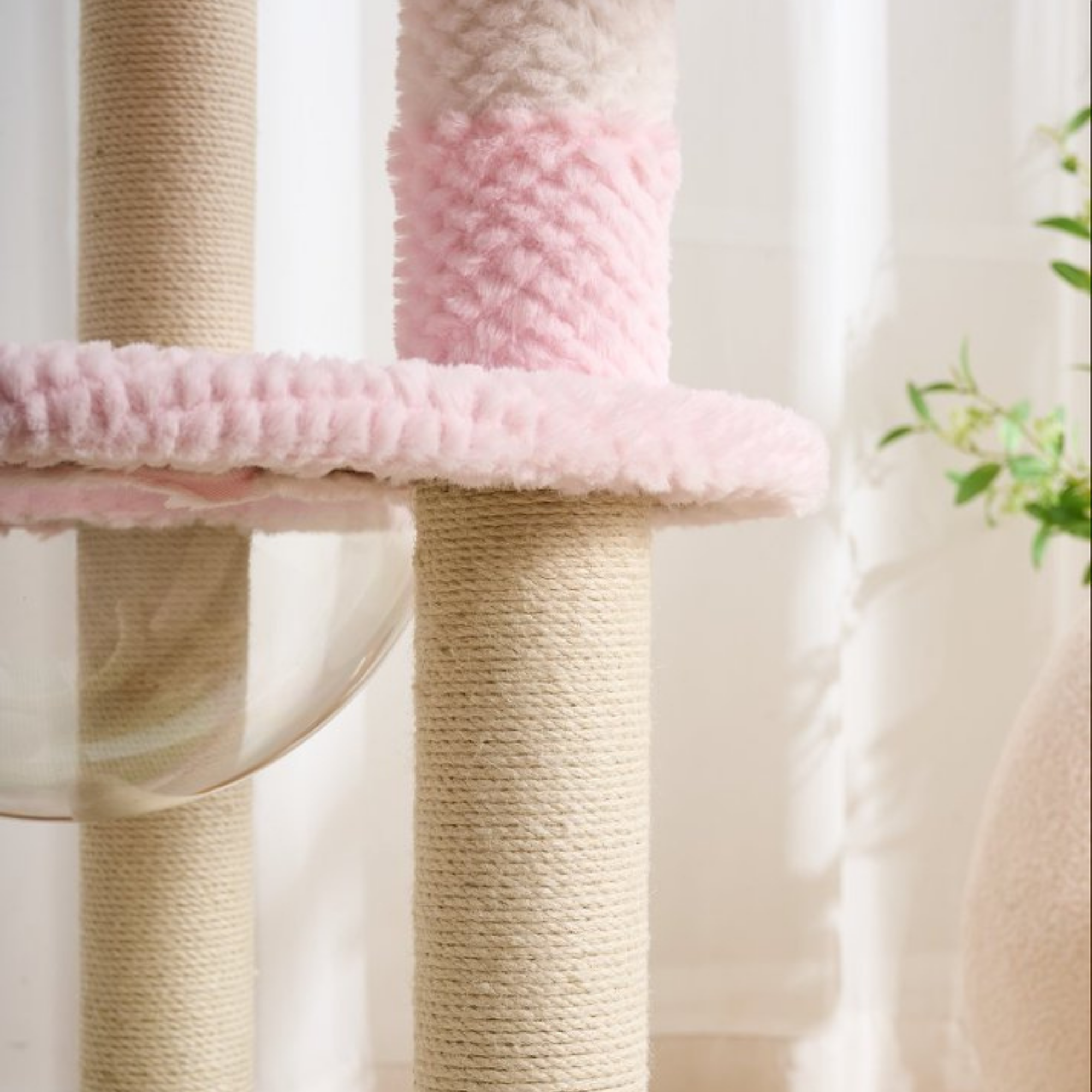 EcoPawPaw 128cm Pink Flower Cat Tree with Transparent Hammock & Sisal Scratching Posts